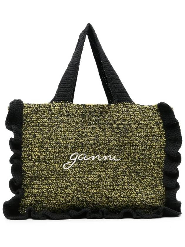 Embroidered Logo Knit Tote Bag Black Green - GANNI - BALAAN 1