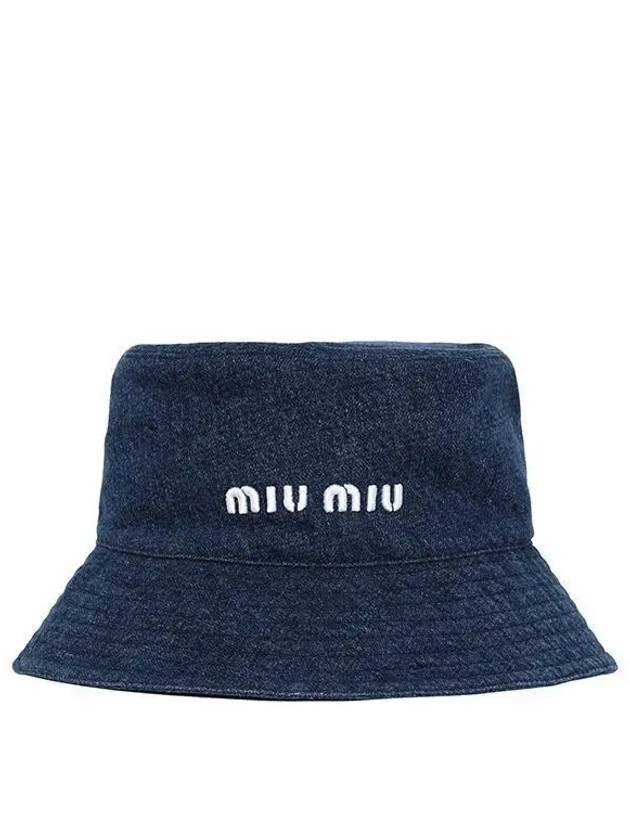 Embroidered Logo Denim Bucket Hat Blue - MIU MIU - BALAAN 2