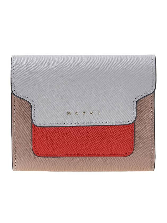 Saffiano Tri-Fold Half Wallet Grey - MARNI - BALAAN 1