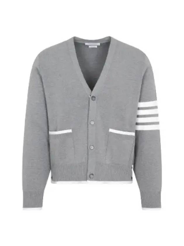 V-Neck Diagonal Armband Cardigan Grey - THOM BROWNE - BALAAN 2