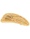 Logo Straw Fabric Hair Clip Gold - MIU MIU - BALAAN 4