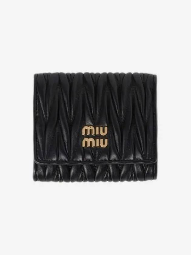 Matelasse Logo Nappa Leather Half Wallet Black - MIU MIU - BALAAN 2