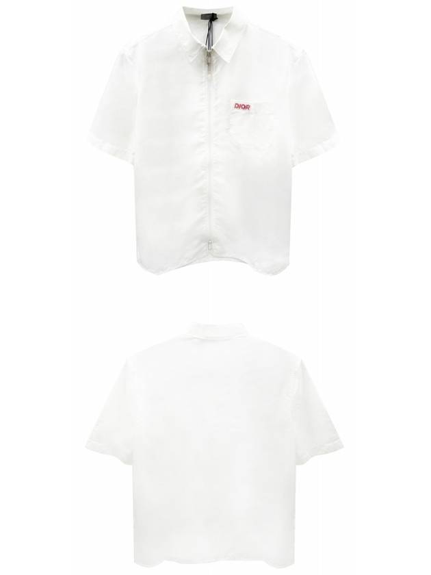 Embroidered Logo Patch Zipper Short Sleeve Shirt White - DIOR - BALAAN 5