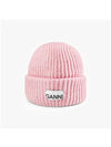 Logo Patch Knit Beanie Pink - GANNI - BALAAN 4