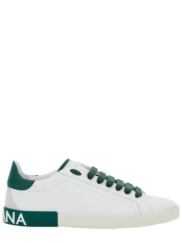 'Portofino' White And Green Low Top Sneakers With Logo Lettering On Tongue And Rear In Leather Man - DOLCE&GABBANA - BALAAN 1