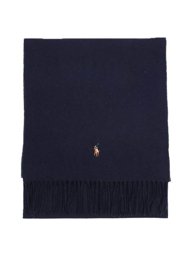 Pony Logo Signature Virgin Wool Muffler Navy - POLO RALPH LAUREN - BALAAN 1