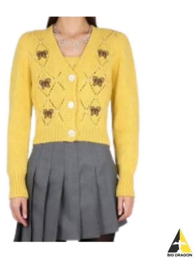 Embroidered Butterfly Pointel Alpaca Cardigan Yellow - ALESSANDRA RICH - BALAAN 2