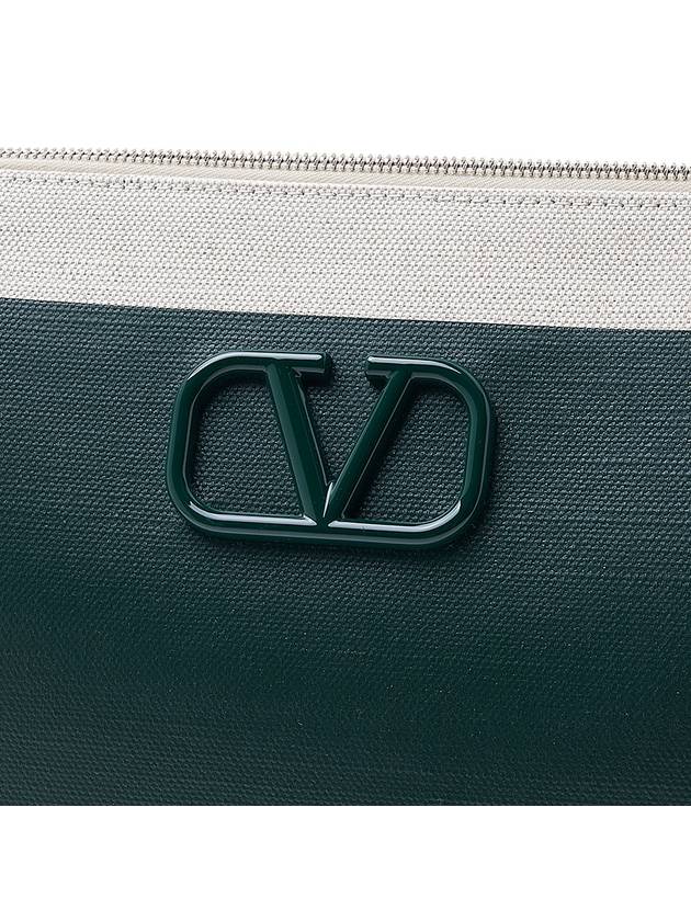 Signature V Logo Canvas Leather Tote Bag Green White - VALENTINO - BALAAN 7