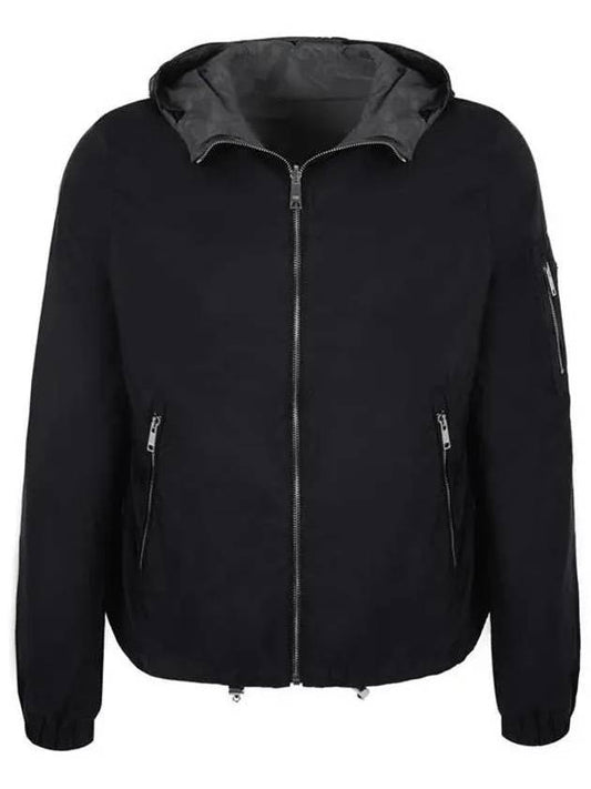 Men's Re-Nylon Reversible Hooded Jacket Black - PRADA - BALAAN.