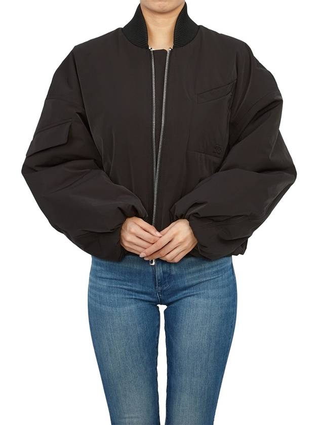 Drop Oversized Zipper Twill Bomber Jacket Black - GANNI - BALAAN 9