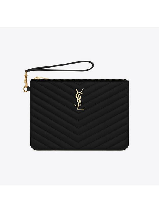 Matelasse Monogram Strap Logo Clutch Bag Black Gold - SAINT LAURENT - BALAAN 2