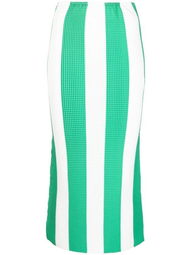 High Waist Stripe H-Line Skirt White Green - SUNNEI - BALAAN 1