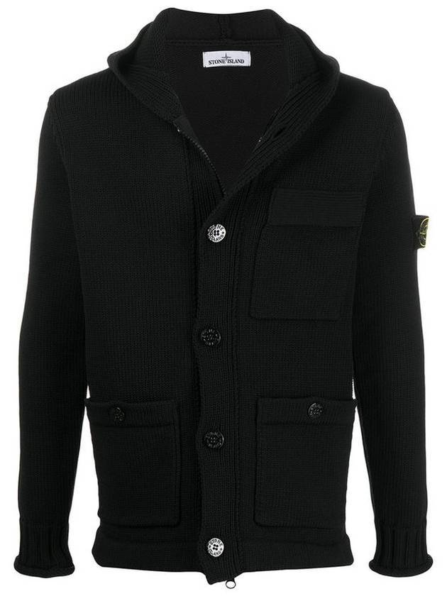 Wappen Hooded Knit Cardigan Black - STONE ISLAND - BALAAN 1