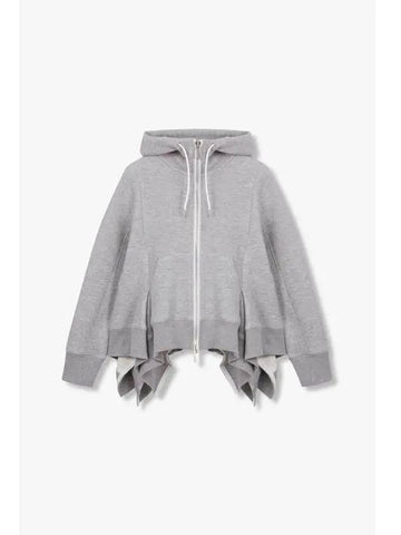 Women s Unbalanced Hem Sponge Hood Zip Up Melange Gray - SACAI - BALAAN 1