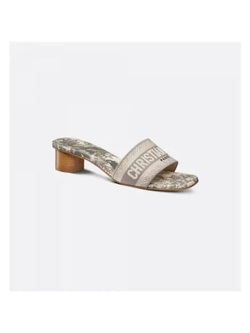 Dway Toile De Jouy Embroidered Cotton Slide Sandal Heels Grey - DIOR - BALAAN 1