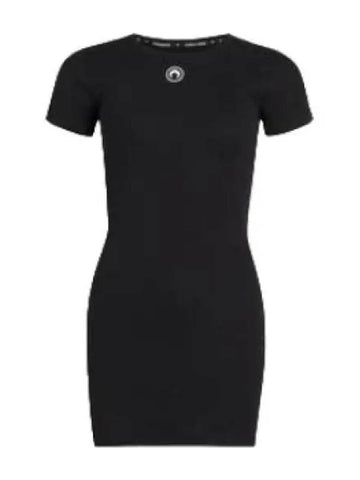 Marine Serre Organic Cotton Ribbed T Shirt Dress Black One Piece - MARINE SERRE - BALAAN 1