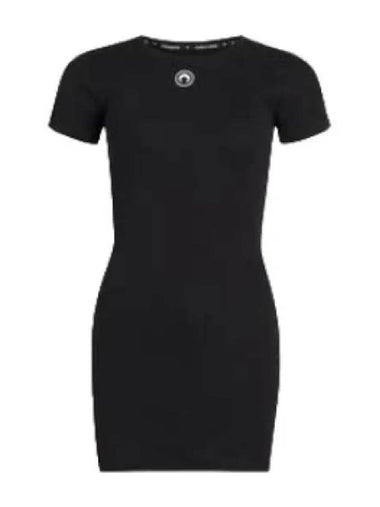 Marine Serre W Organic Cotton 1x1 Rib T Shirt Dress Black One Piece - MARINE SERRE - BALAAN 1