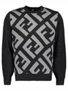 Monogram Jacquard Wool Crewneck Knit Top Grey - FENDI - BALAAN 2