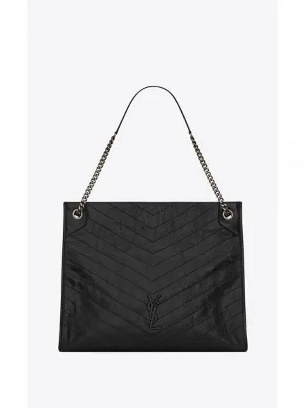 Crinkled Leather Niki Shoulder Bag Black - SAINT LAURENT - BALAAN.