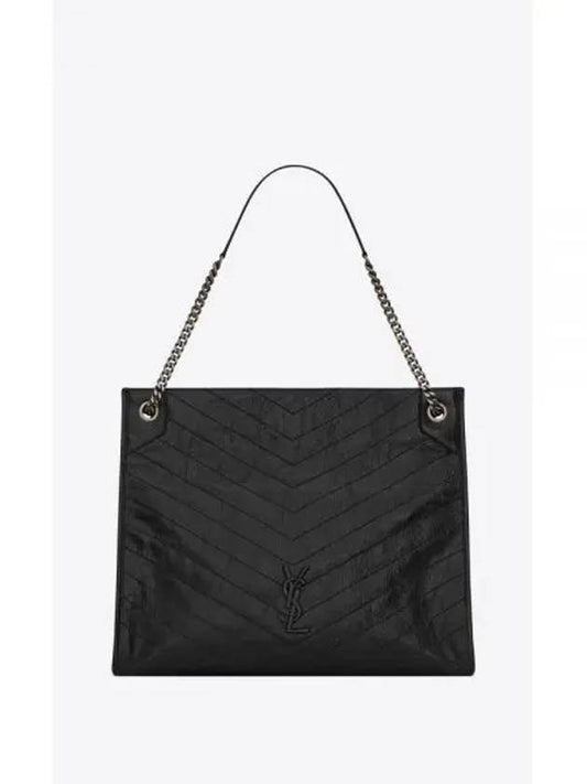 Crinkled Leather Niki Shoulder Bag Black - SAINT LAURENT - BALAAN.