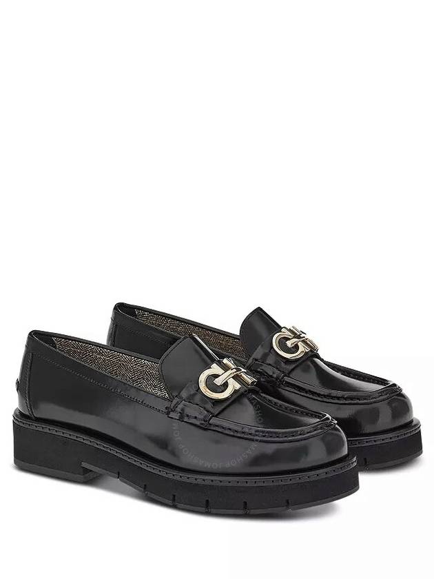 Gancini Buckle Chunky Sole Leather Loafers Black - SALVATORE FERRAGAMO - BALAAN 3