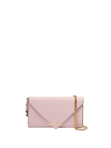 Triangle Logo Saffiano Chain Clutch Bag Alabaster Pink - PRADA - BALAAN 1