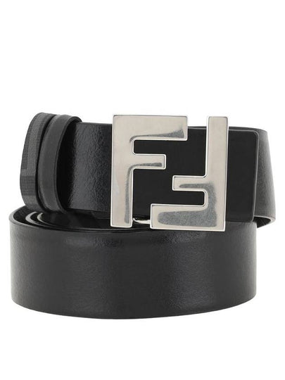 FF Square Buckle Reversible Leather Canvas Belt Black - FENDI - BALAAN 2