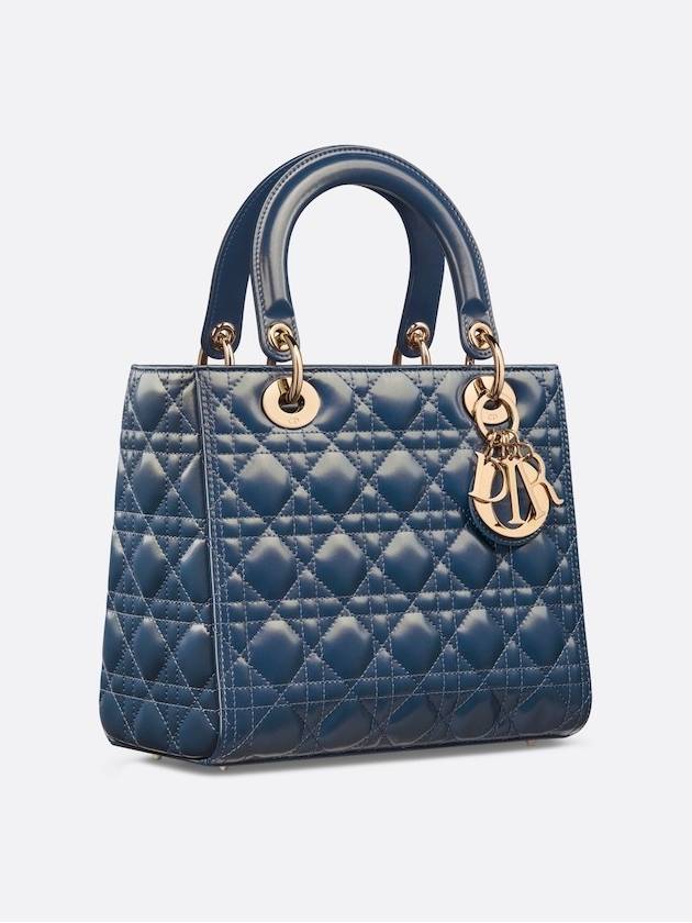 Lady Glossy Cannage Medium Calfskin Tote Bag Blue - DIOR - BALAAN 4