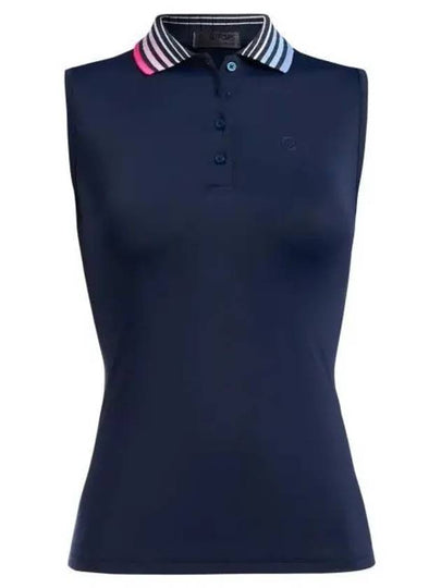 Women's Pleated Collar Sleeveless PK Shirt Navy - G/FORE - BALAAN 2