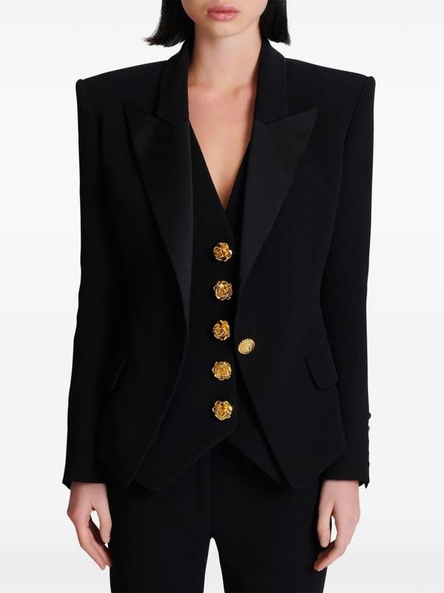 Button Crepe Blazer Jacket Black - BALMAIN - BALAAN 6