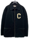 Logo Patch Corduroy Zip-Up Jacket Black - CELINE - BALAAN 3