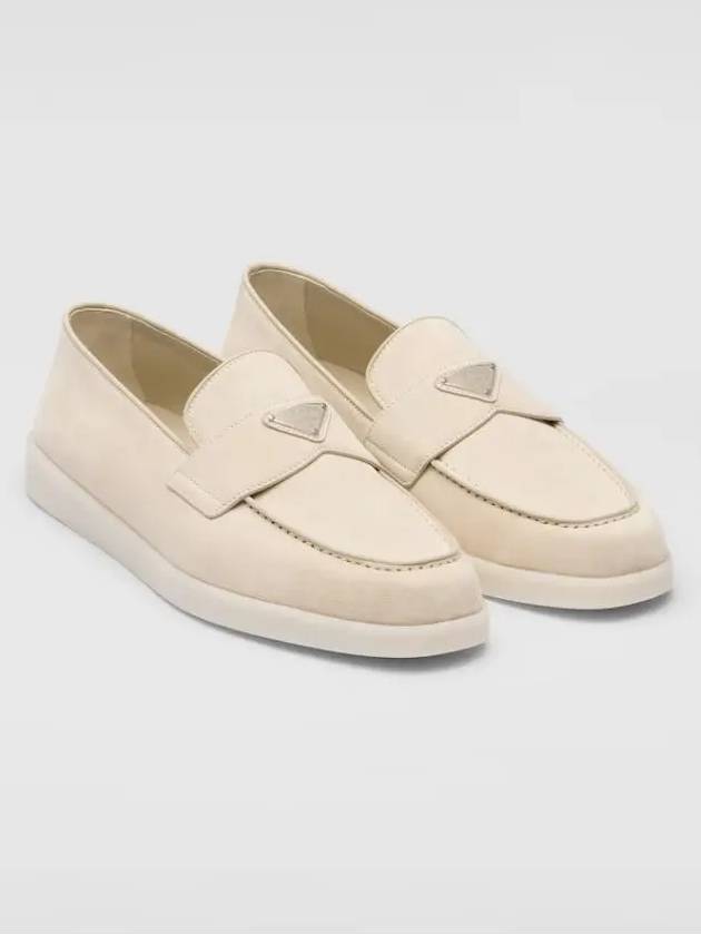 Triangle Logo Suede Loafers Beige - PRADA - BALAAN 4