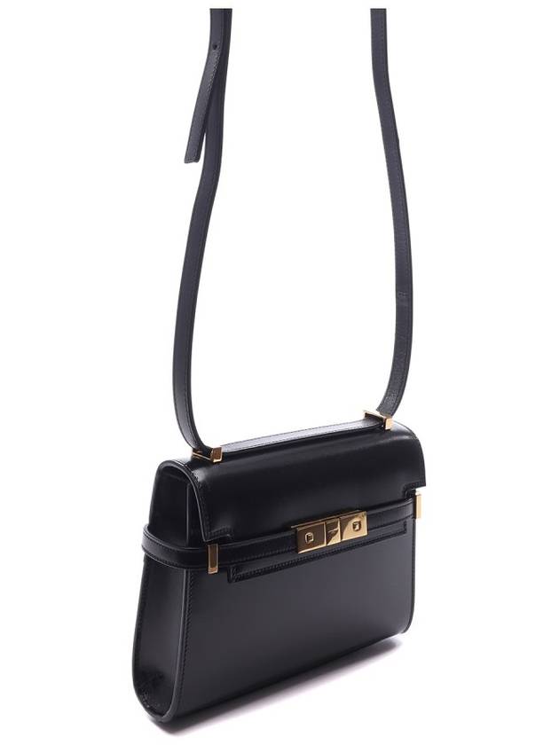 Manhattan Mini Embossed Gold-Tone Logo Leather Cross Bag Black - SAINT LAURENT - BALAAN 4