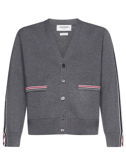 Men's Navy Side Intarsia Milano Stitch Wool Cardigan Grey - THOM BROWNE - BALAAN 2