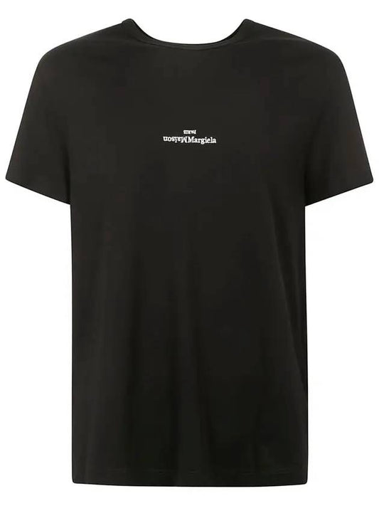 Reverse Embroidered Logo Stitched Cotton Short Sleeve T-Shirt Black - MAISON MARGIELA - BALAAN 1