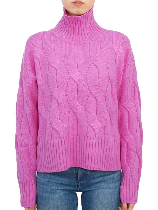 Women's Relaxed Fit Wool Cashmere Turtleneck Pink - MAX MARA - BALAAN.