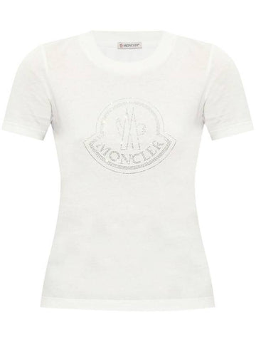 Crystal Logo Short Sleeve T Shirt Off White - MONCLER - BALAAN 1