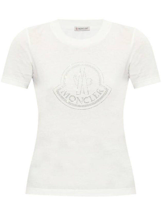 Crystal Logo Short Sleeve T Shirt Off White - MONCLER - BALAAN 1