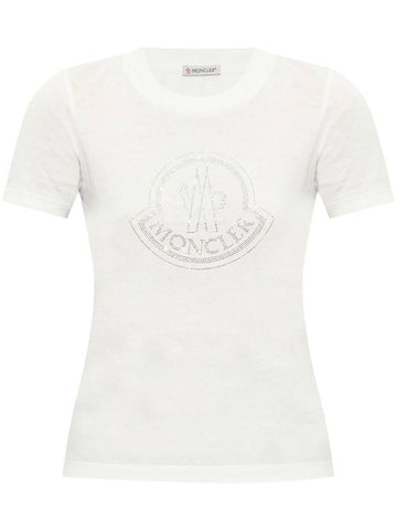 Crystal Logo Short Sleeve T-Shirt Off White - MONCLER - BALAAN 1