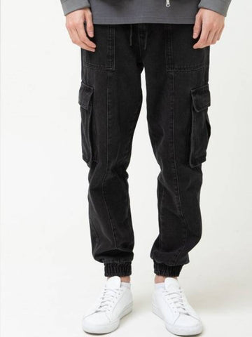 Cargo Jogger Banding Denim Jeans Black - BUTTON SEOUL - BALAAN 1