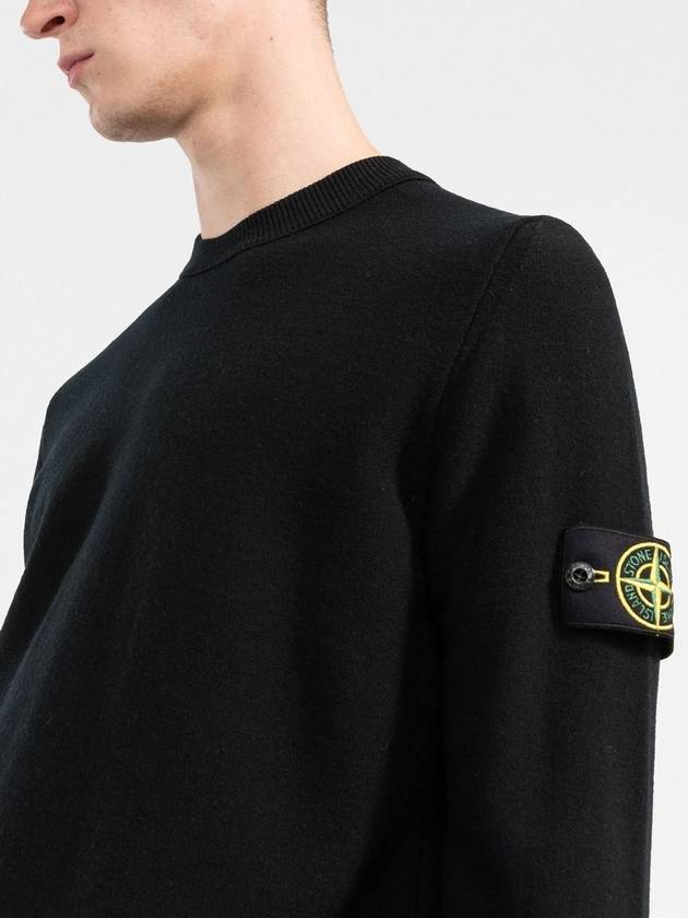 Men's Wappen Patch Crew Neck Wool Knit Top Black - STONE ISLAND - BALAAN 4