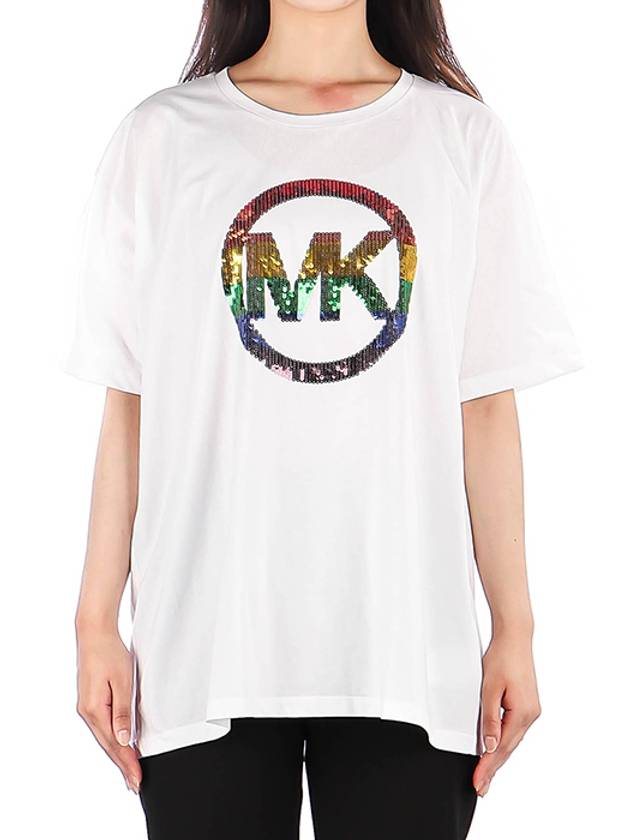 Women's Rainbow Logo Short Sleeve T-Shirt White - MICHAEL KORS - BALAAN.
