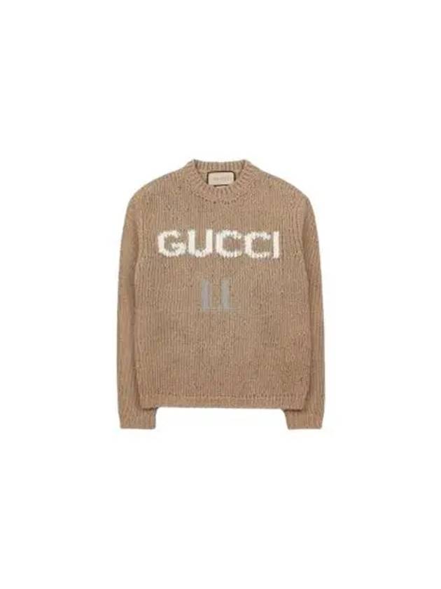 Logo Intarsia Wool Knit Top Camel - GUCCI - BALAAN 2