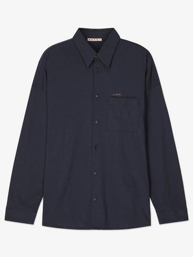 Logo Pocket Cotton Long Sleeve Shirt Blue - MARNI - BALAAN 2