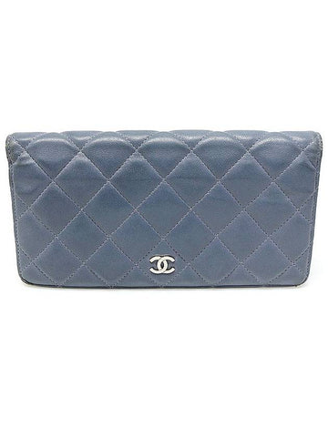 A31509 Blue Lambskin Silver Clad Classic Long Flap Wallet 16th - CHANEL - BALAAN 1