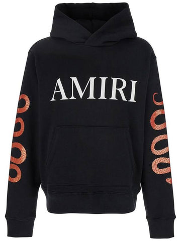 Black Hoodie With Maxi Logo Lettering On The Front And Snake Print On The Sleeves In Cotton Man - AMIRI - BALAAN 1