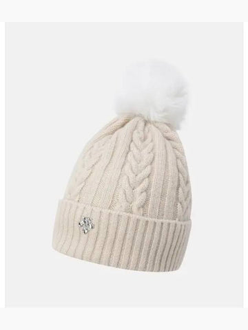 Women s Detachable Pom Beanie Beige SP422UKCO1 - DESCENTE - BALAAN 1