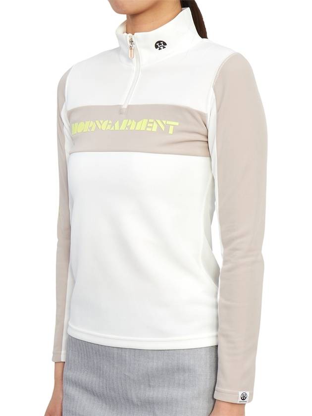 Women's Trans Half Zip Up Long Sleeve T-Shirt Offwhite - HORN GARMENT - BALAAN 3