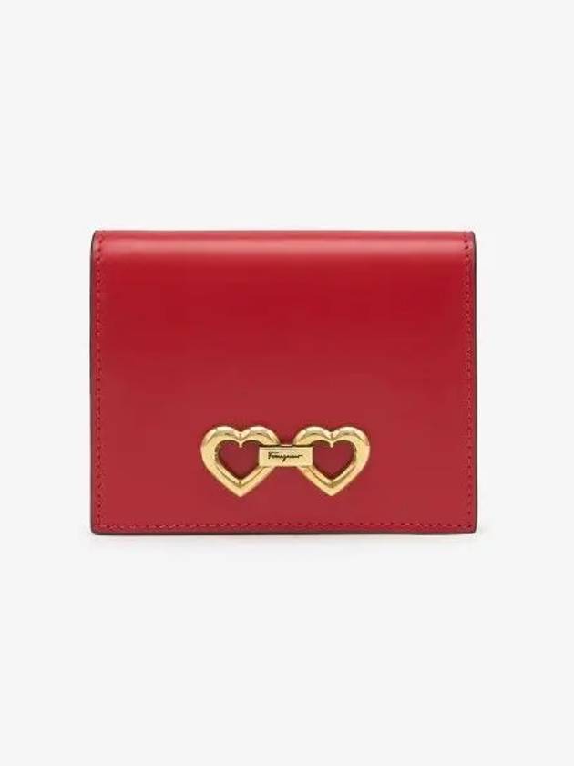 Gold Plaque Compact Half Wallet Red - SALVATORE FERRAGAMO - BALAAN 2