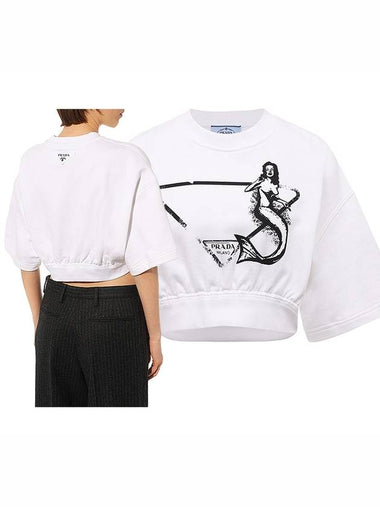 Women s printed cropped short sleeved t shirt 135709 10NA F0009 - PRADA - BALAAN 1